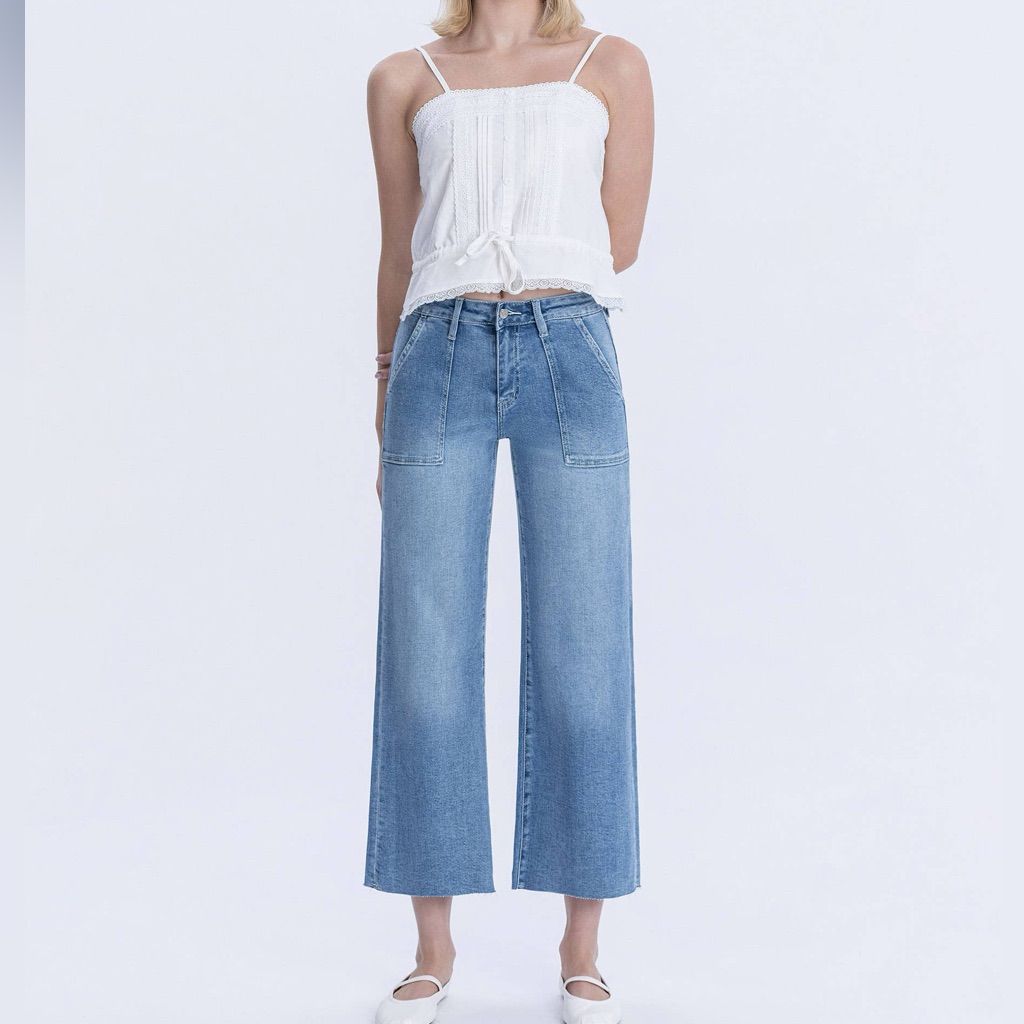 Lovervet By Vervet High Rise Cropped Utility Wide Leg Jeans